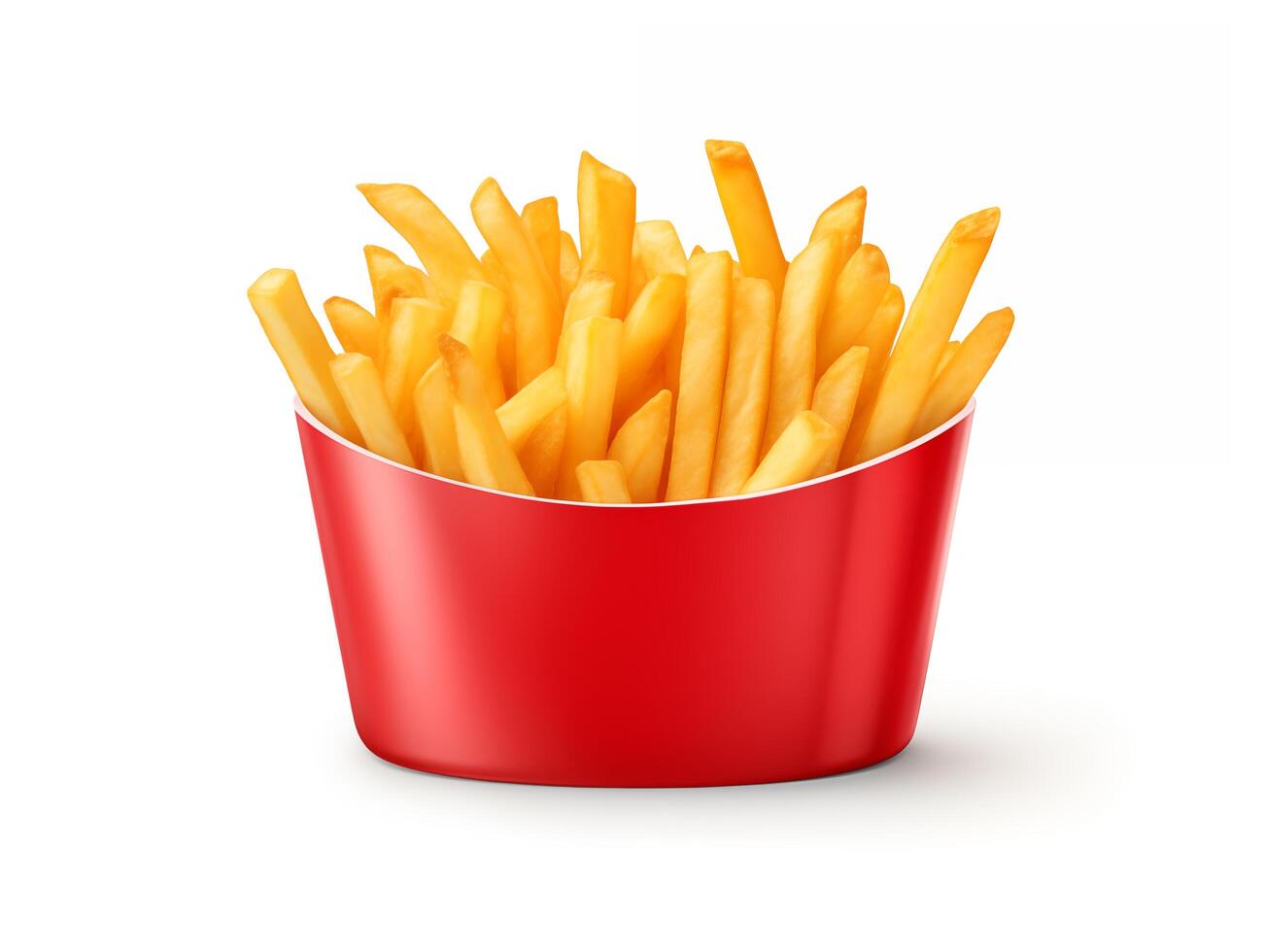 AI generated Potato fry in a paper red cup isolated on white  background, Clipping path photo