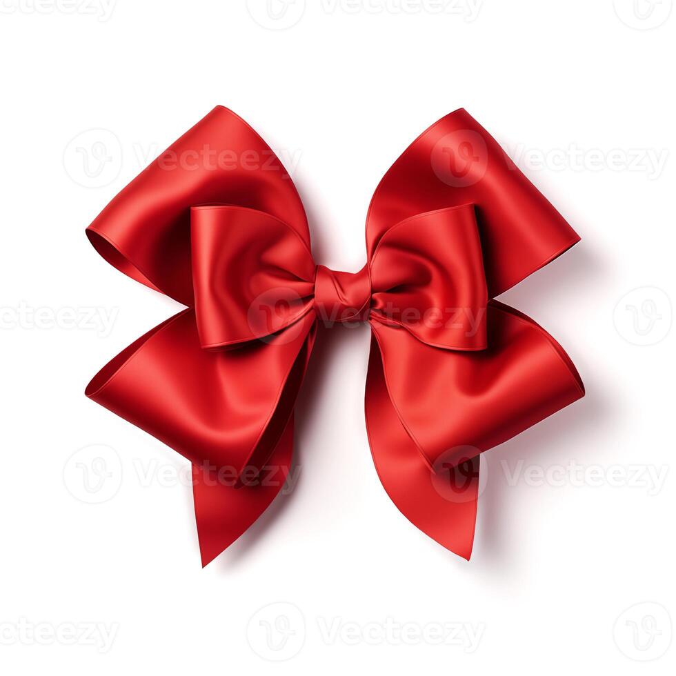 AI generated Luxury red bow isolated on white background, top view, Clipping path photo