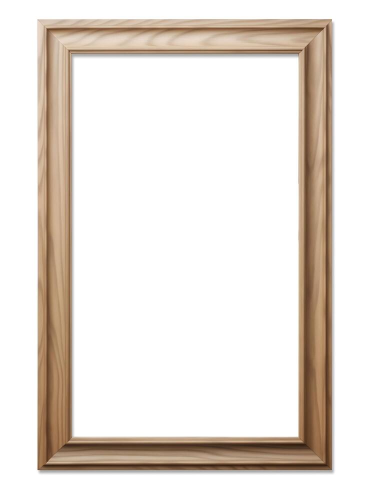 AI generated Empty wooden picture frame isolated on white background, Vertical size, With clipping path photo