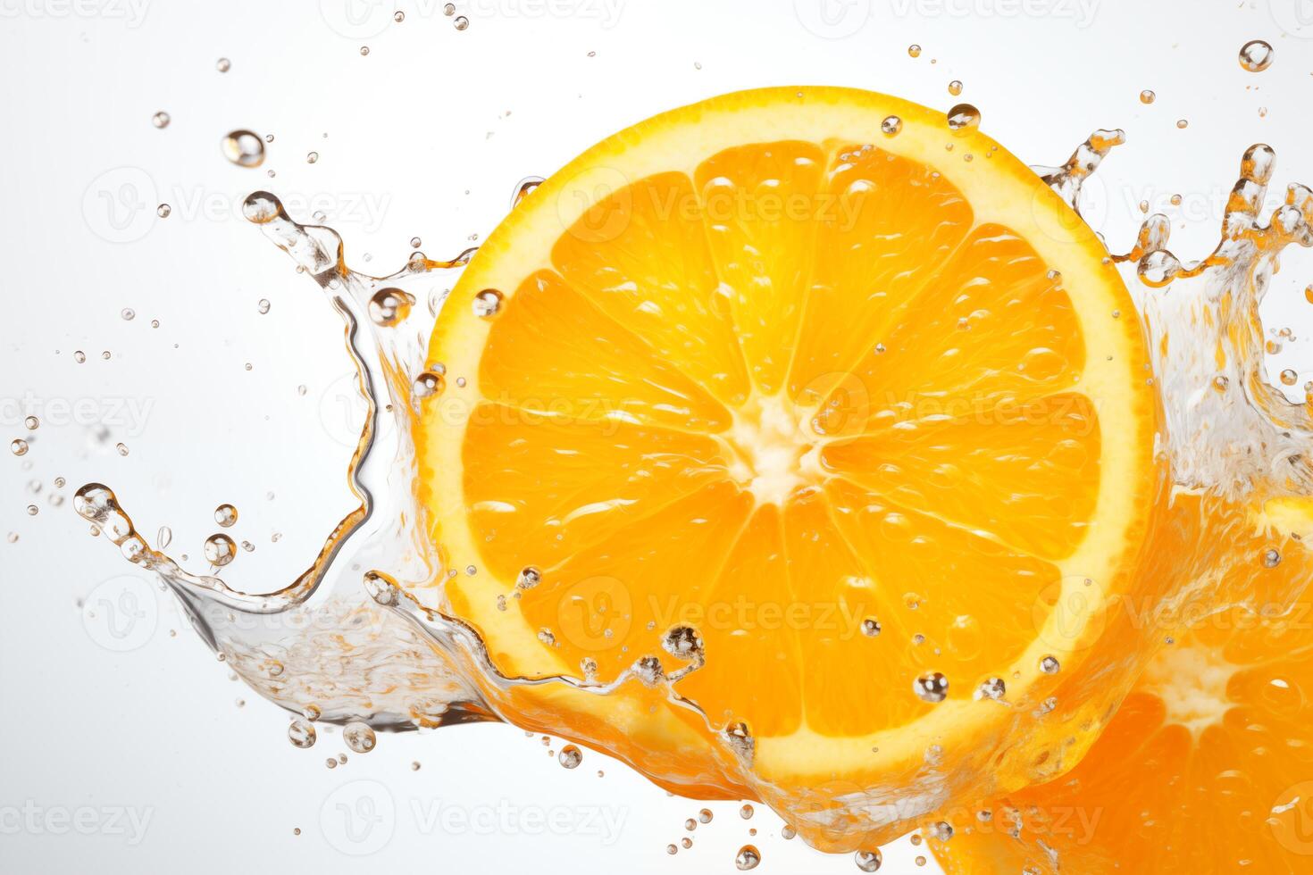 AI generated Half orange fruit with splash water isolated on white background photo