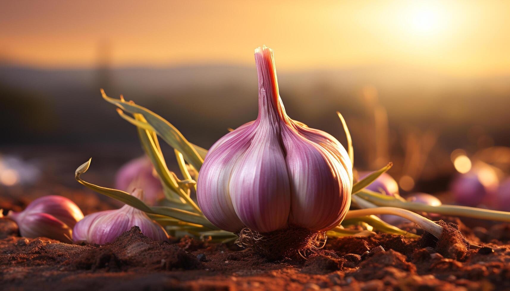 AI generated Fresh organic garlic, a healthy vegetable for summer cooking generated by AI photo