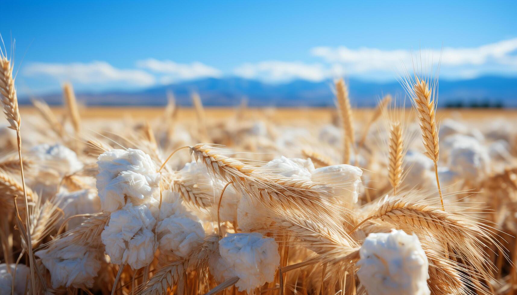 AI generated Rural scene yellow wheat growth, ripe barley, harvesting season generated by AI photo