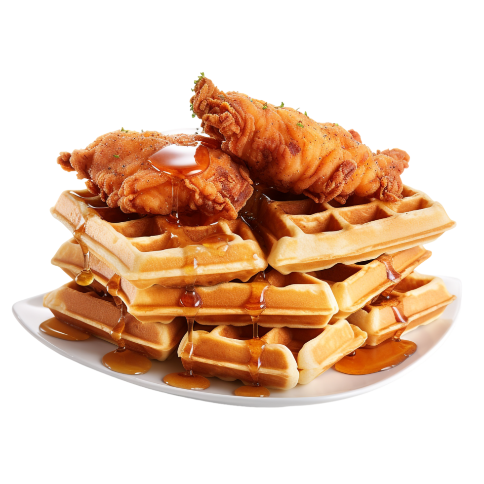 AI generated Chicken and Waffles against transparent background Ai