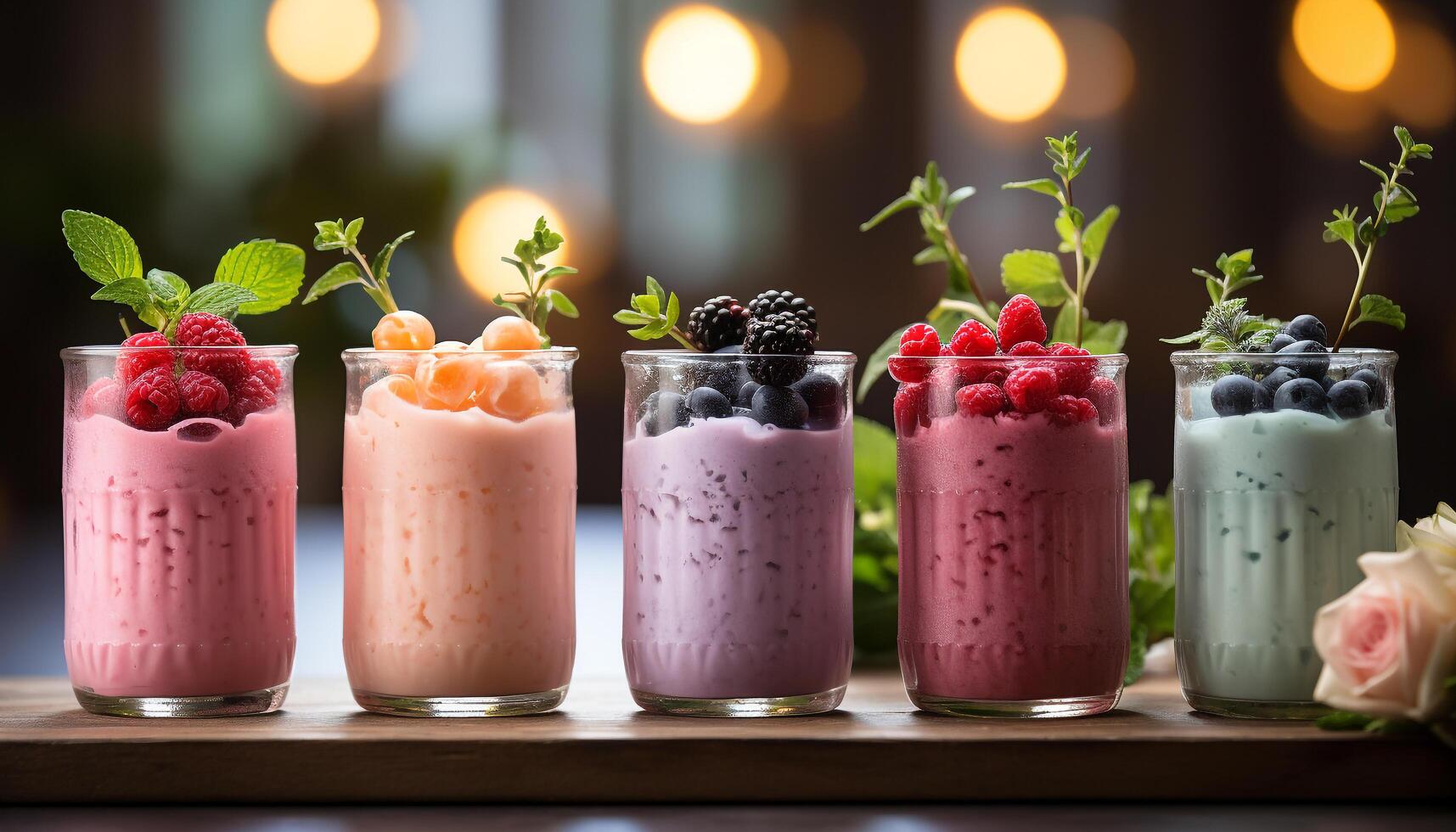 AI generated Freshness in a glass Berry cocktail, yogurt, and milkshake generated by AI photo