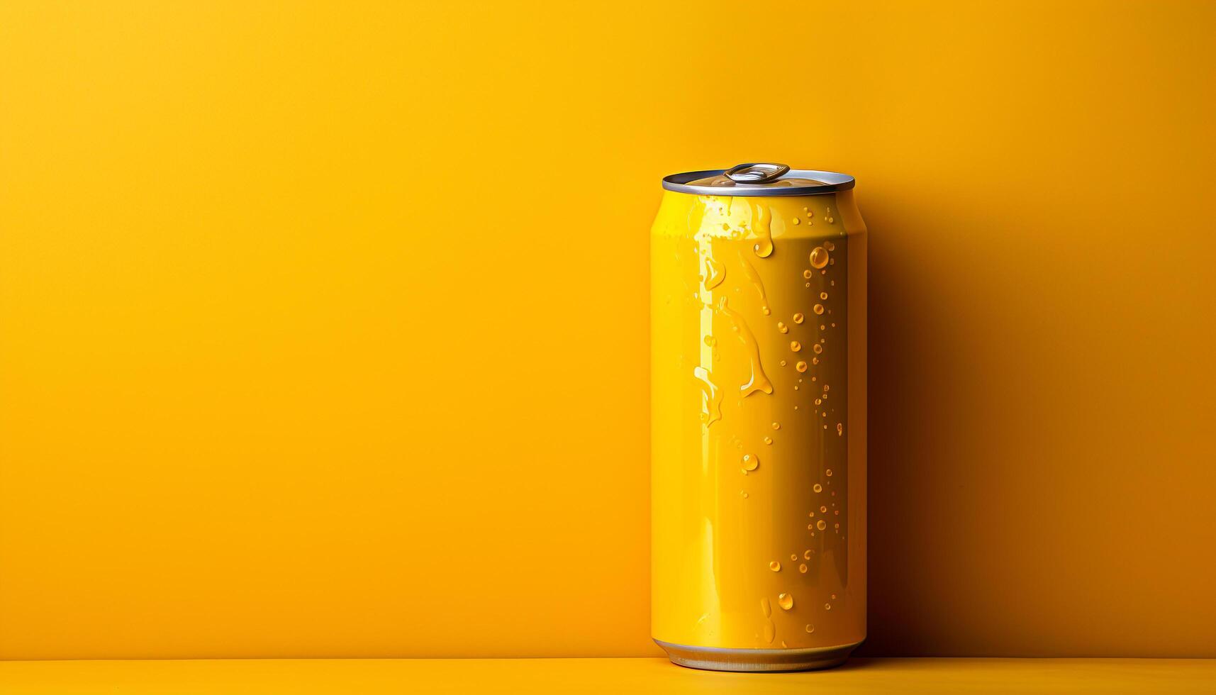 AI generated Yellow drink in bottle, refreshing soda on yellow background generated by AI photo