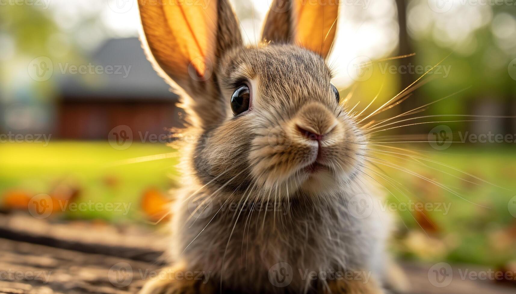 AI generated Cute fluffy baby rabbit sitting in grass, looking adorable generated by AI photo