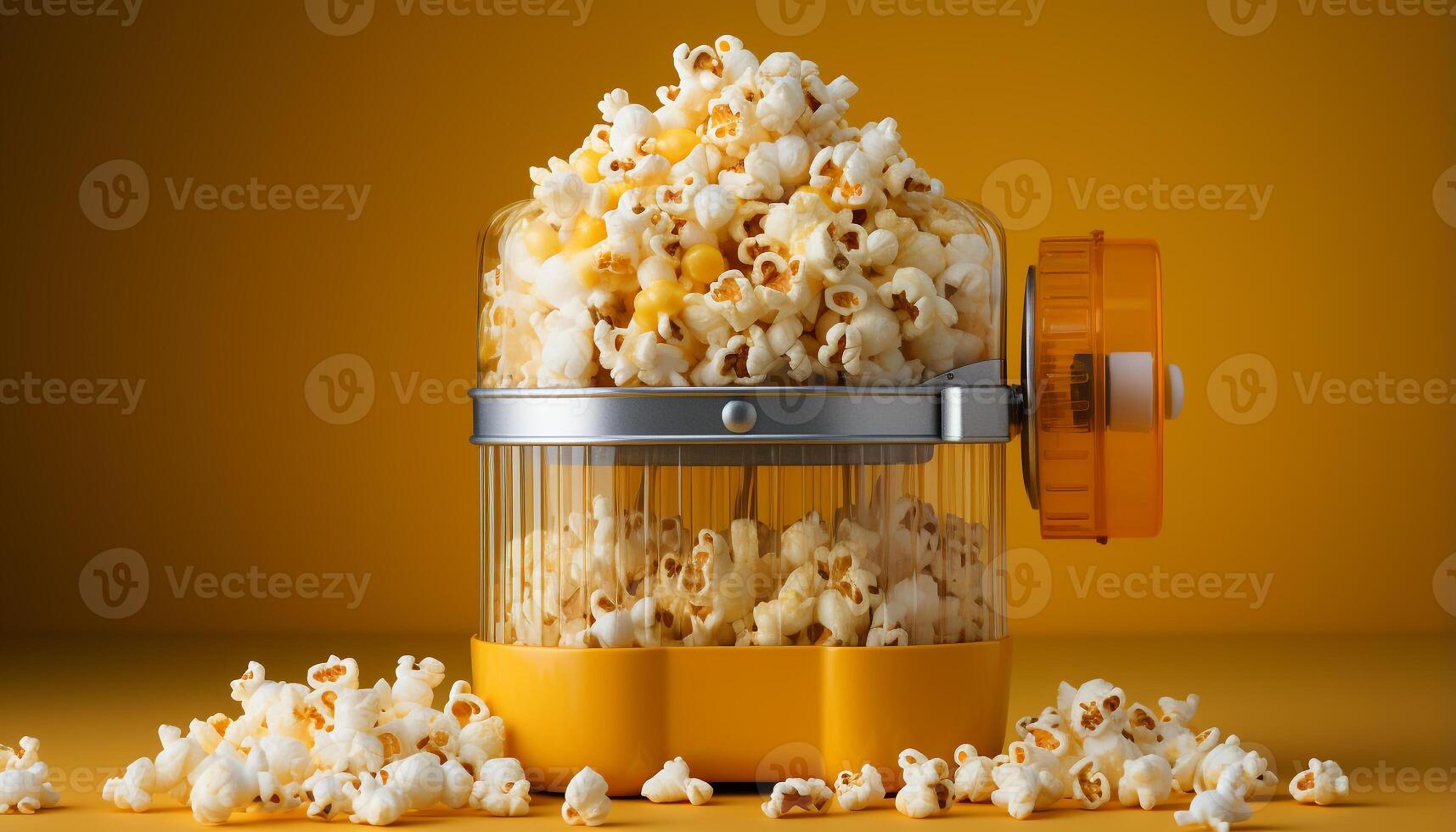 AI generated Fresh popcorn in yellow bowl, perfect movie theater snack generated by AI photo