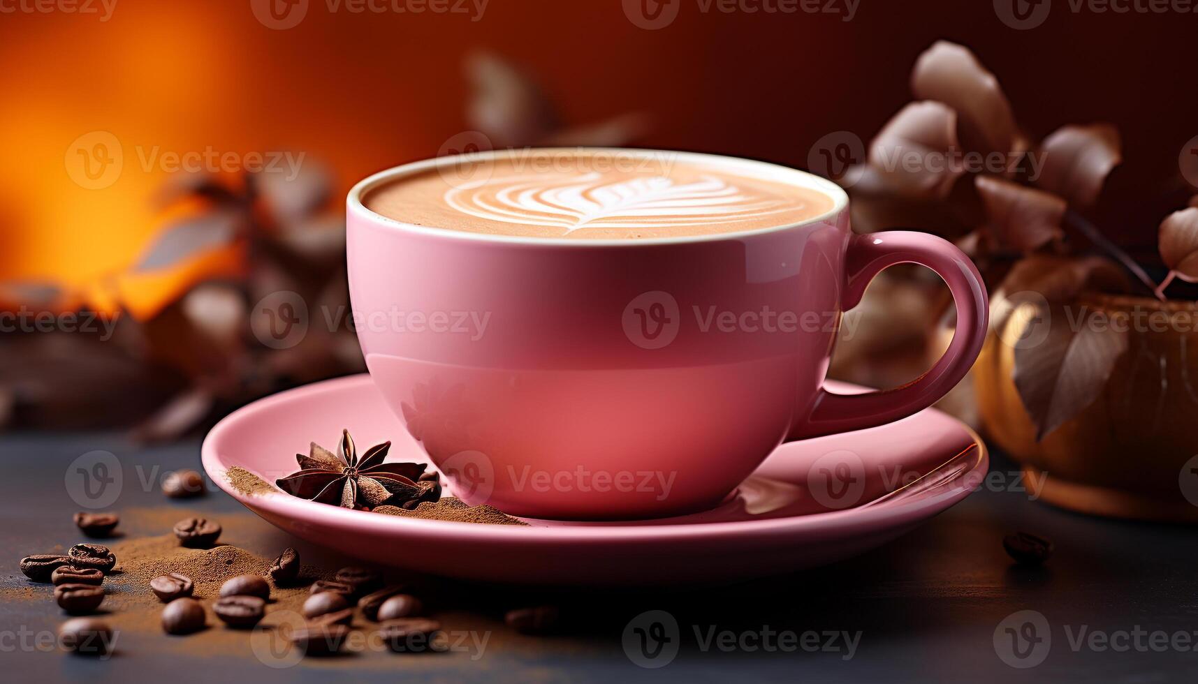 AI generated Aromatherapy coffee hot, frothy, scented, refreshing, autumn delight generated by AI photo