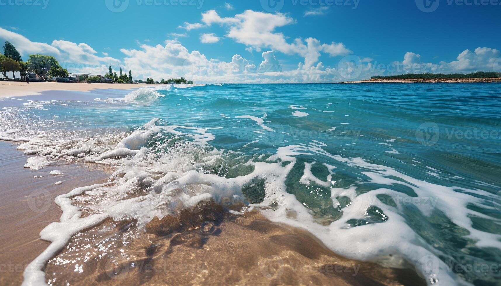 AI generated Tropical climate, blue sky, tranquil sea, sandy beach generated by AI photo