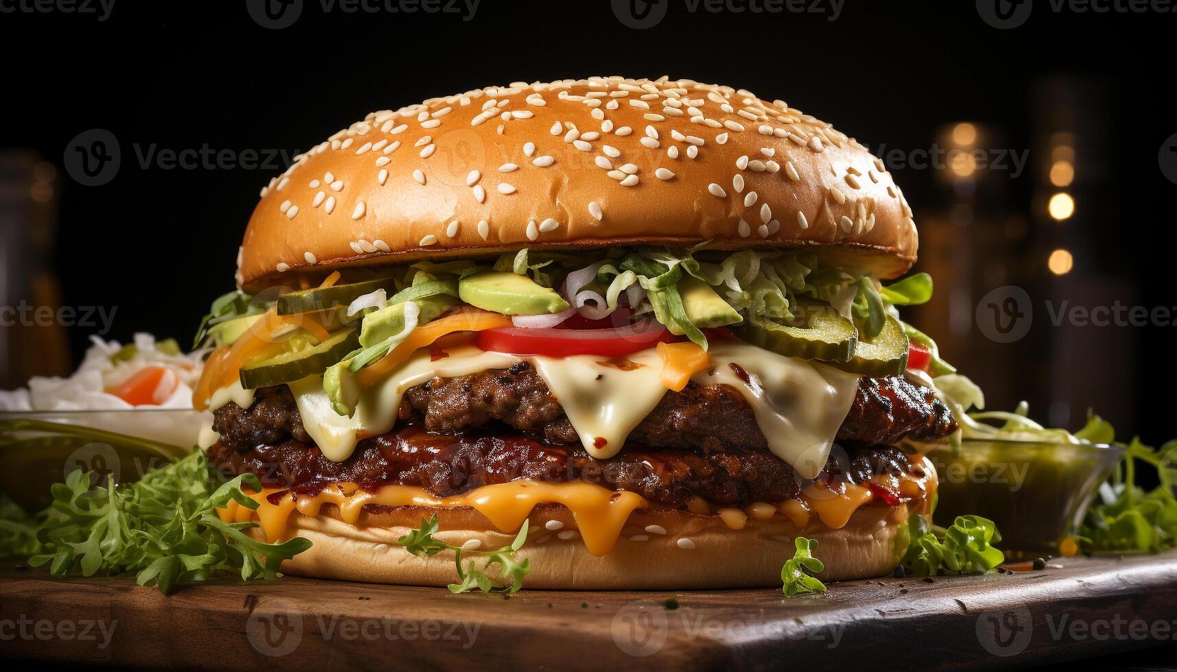 AI generated Grilled gourmet burger with fresh tomato on a bun generated by AI photo