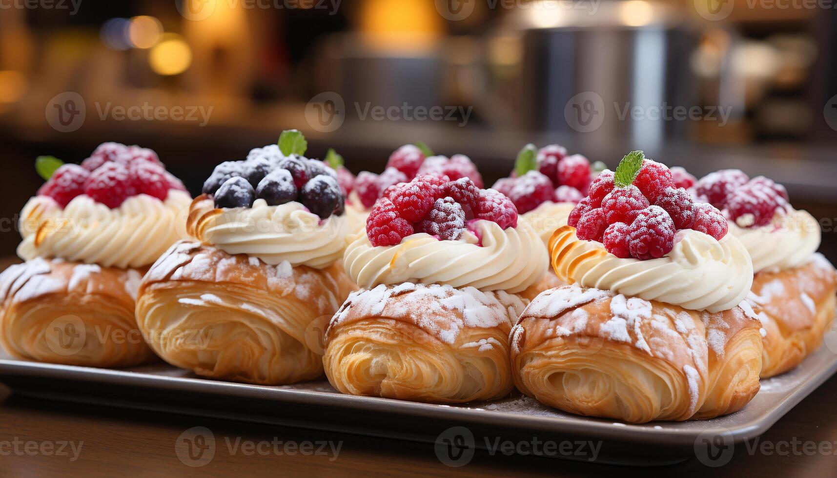 AI generated Freshness and sweetness on a plate, homemade gourmet dessert generated by AI photo