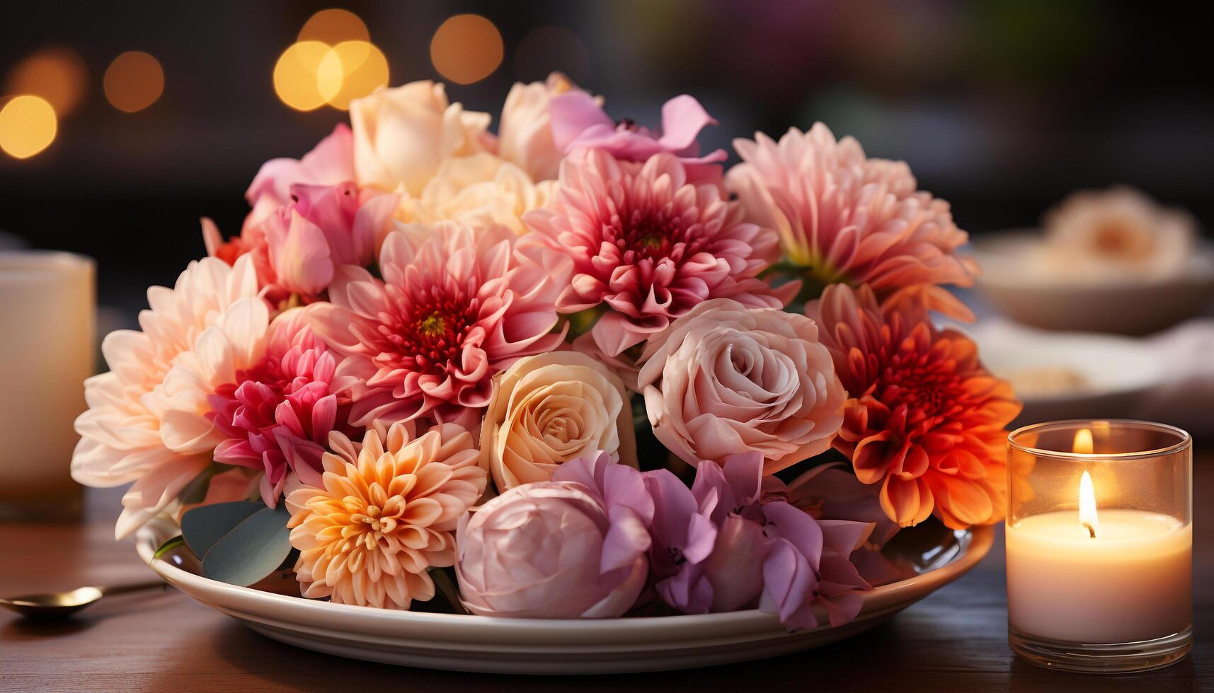 AI generated Romance blooms in a luxurious bouquet of pink flowers generated by AI photo