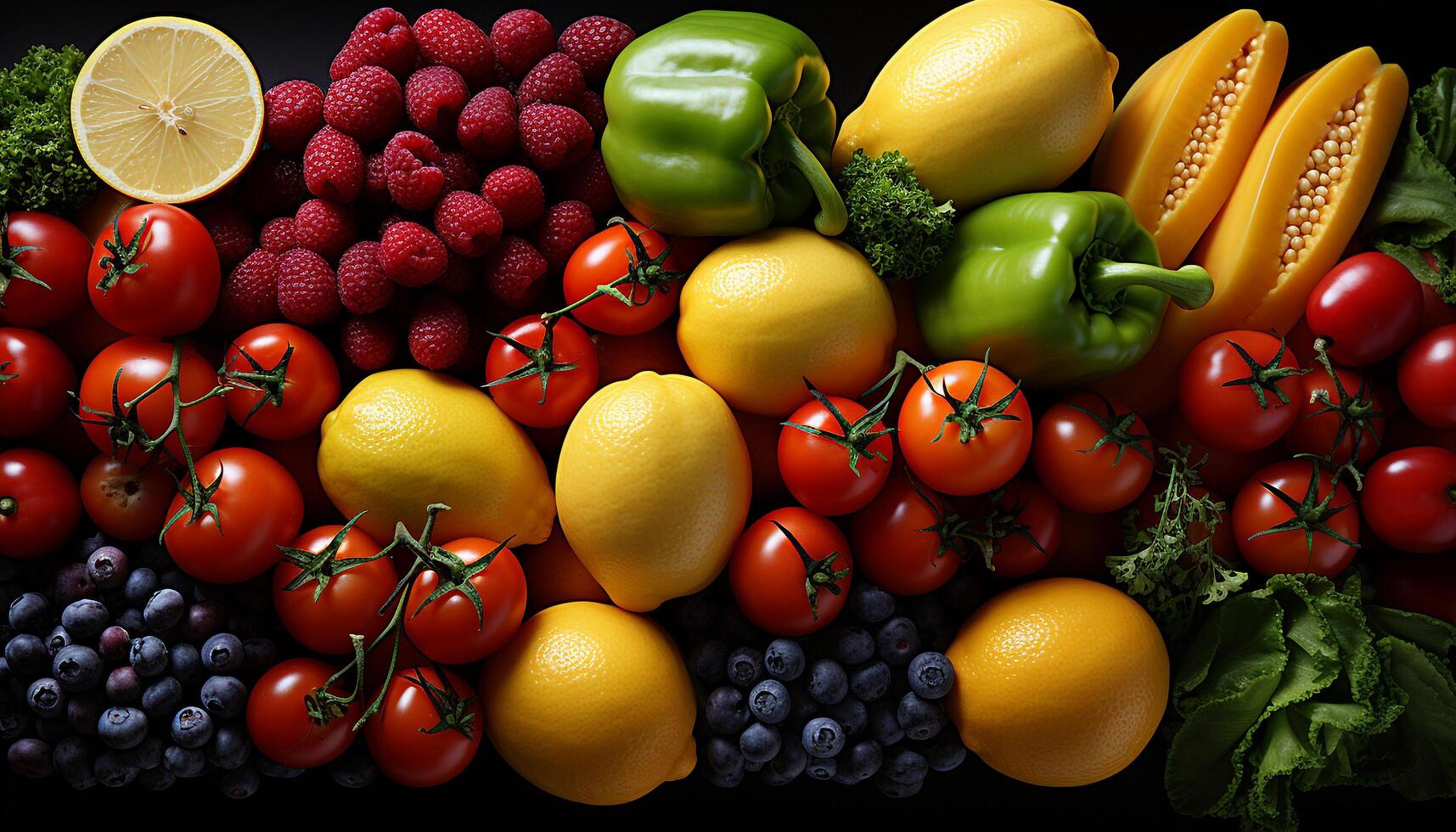 AI generated Freshness of organic fruit and vegetable, healthy eating dieting generated by AI photo