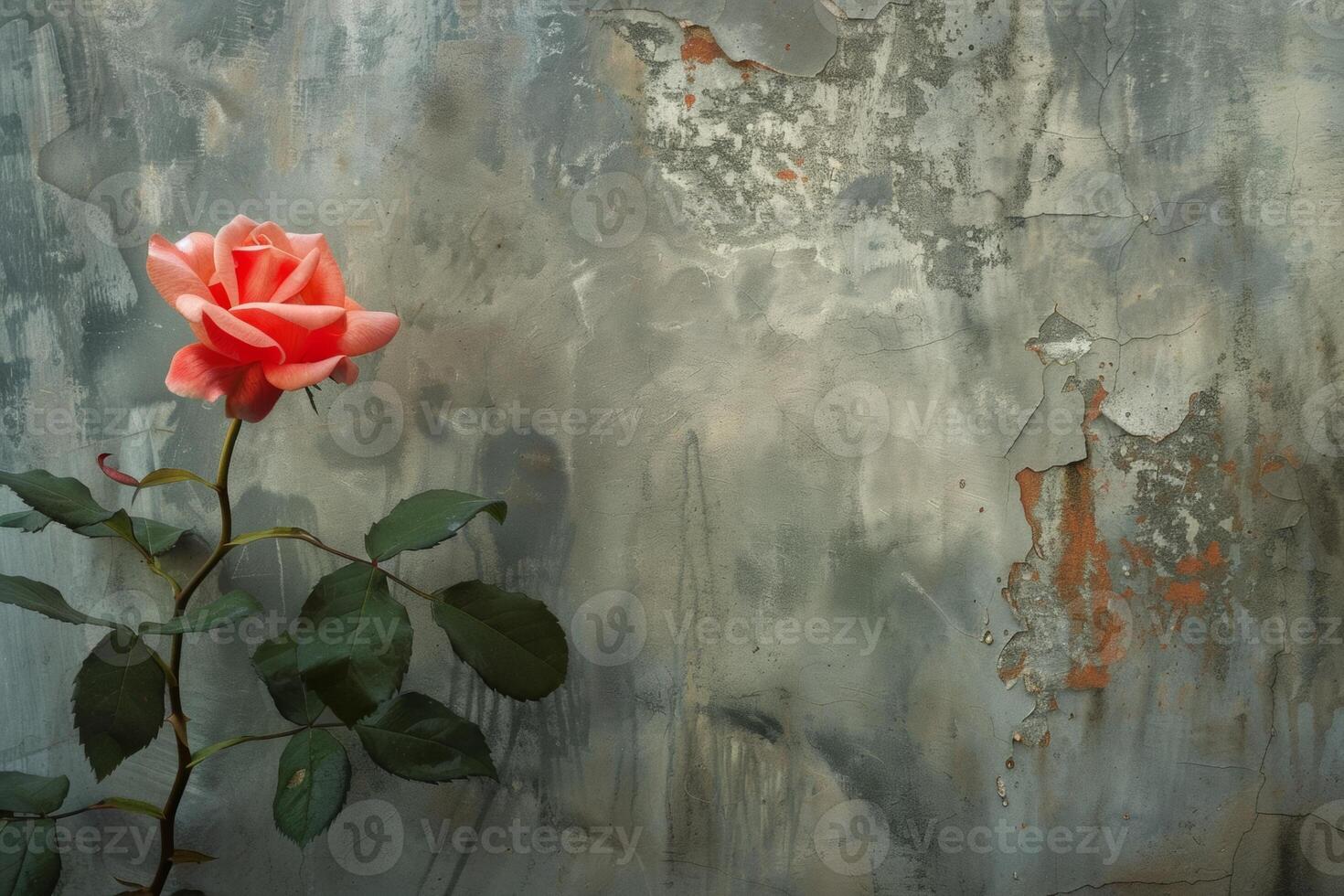 AI generated Single Rose Against Rustic Grunge Wall photo
