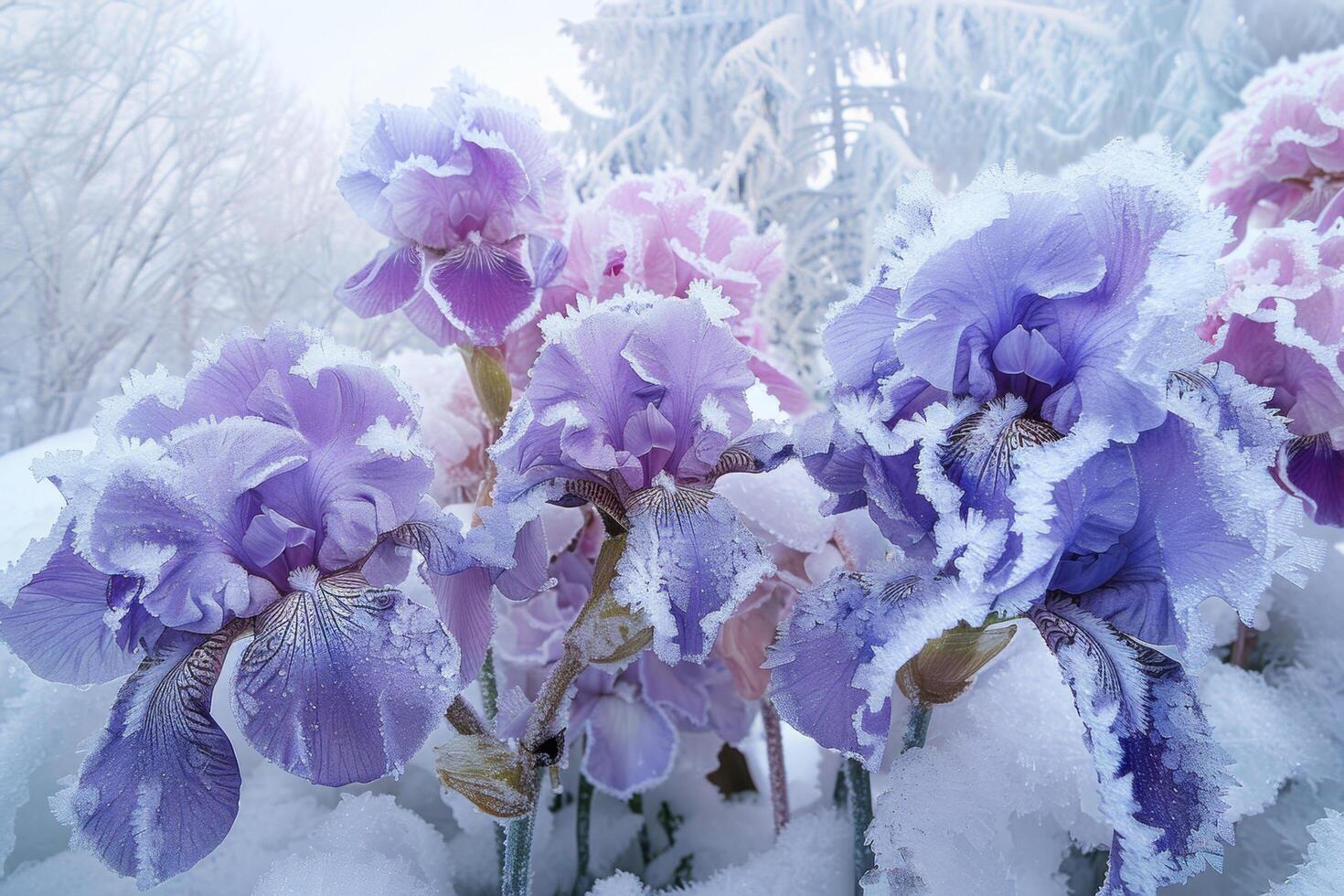 AI generated Frosted Iris Flowers in Snowy Landscape 39621459 Stock