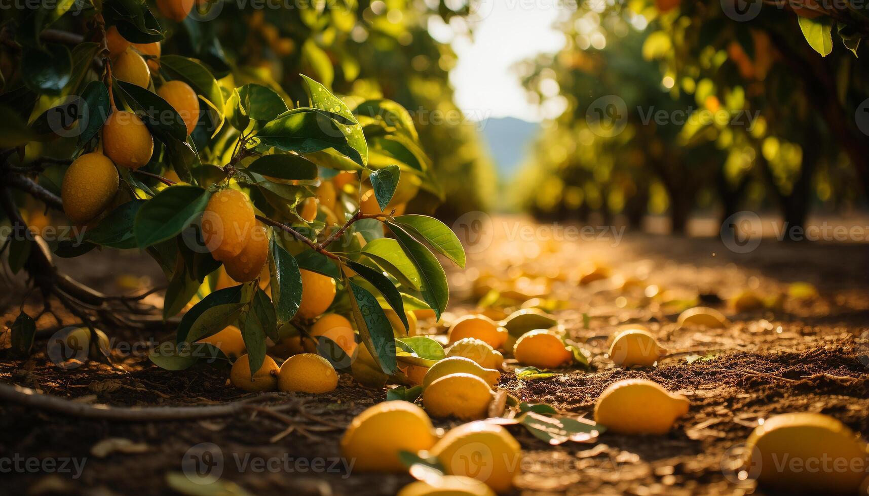 AI generated Fresh citrus fruit on tree in a vibrant orchard generated by AI photo