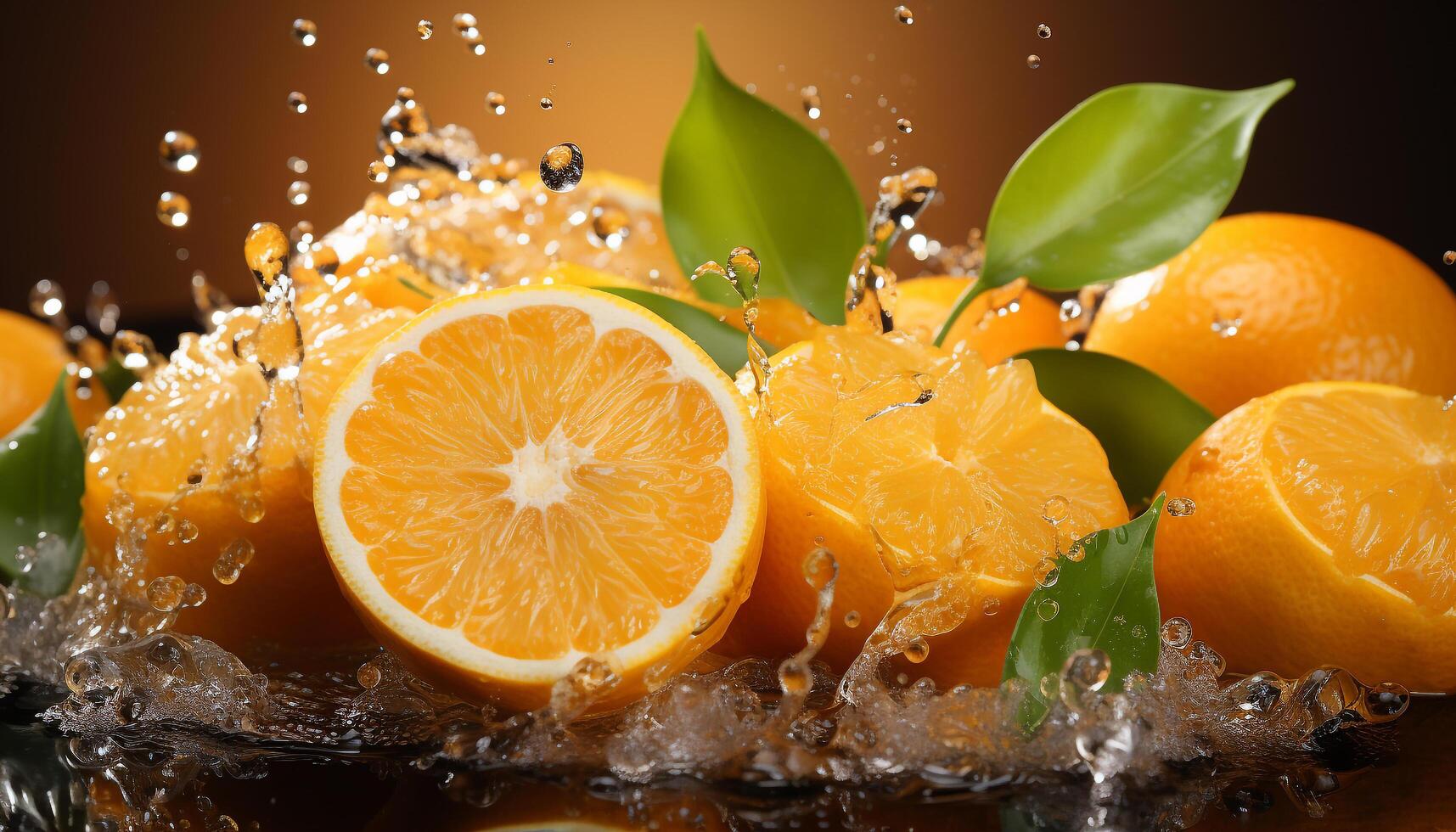 AI generated Freshness of citrus fruit, wet lemon slice, healthy eating generated by AI photo