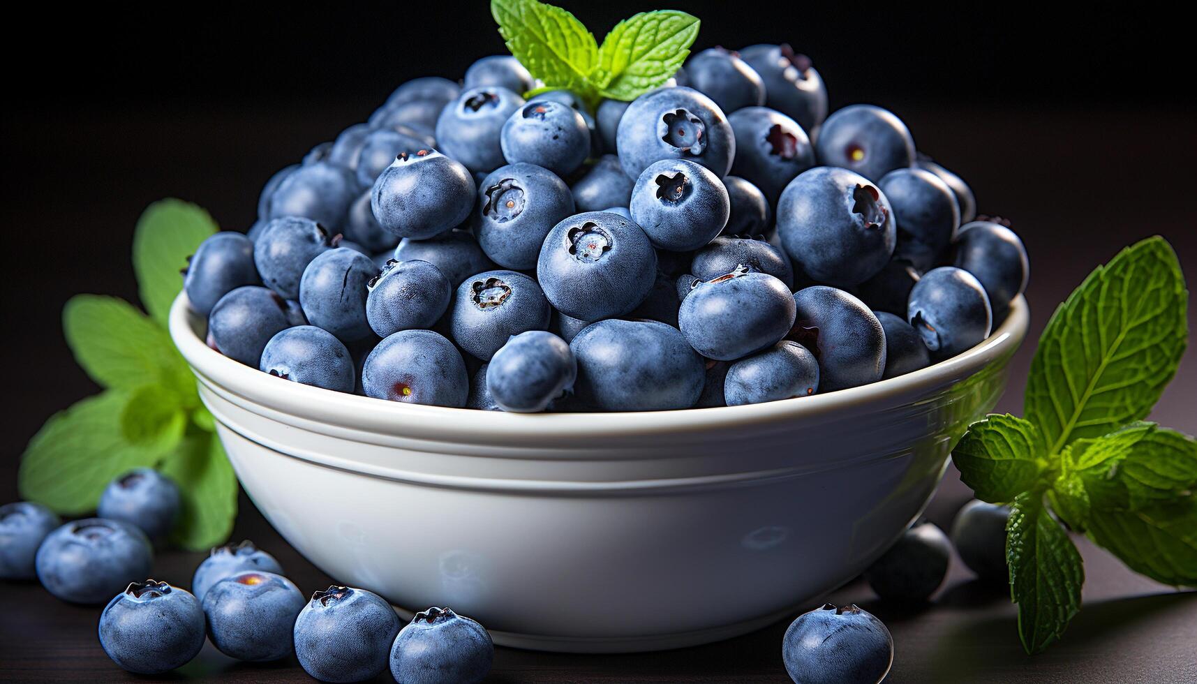 AI generated Fresh blueberries in a bowl, a healthy summer snack generated by AI photo