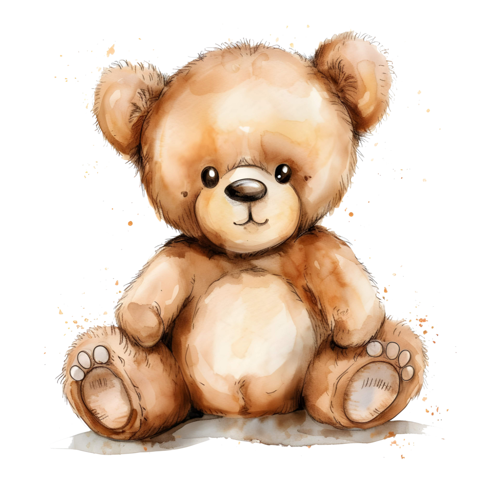 AI generated Watercolor teddy Bear sticker style on transparent background - Ai Generated png