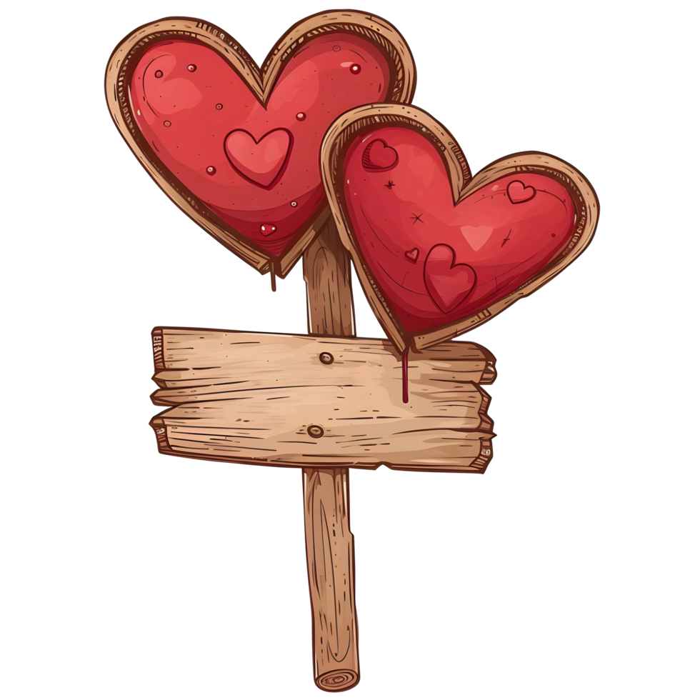 AI generated Love heart wooden sign boards mockup sticker style transparent background - Ai Generated png