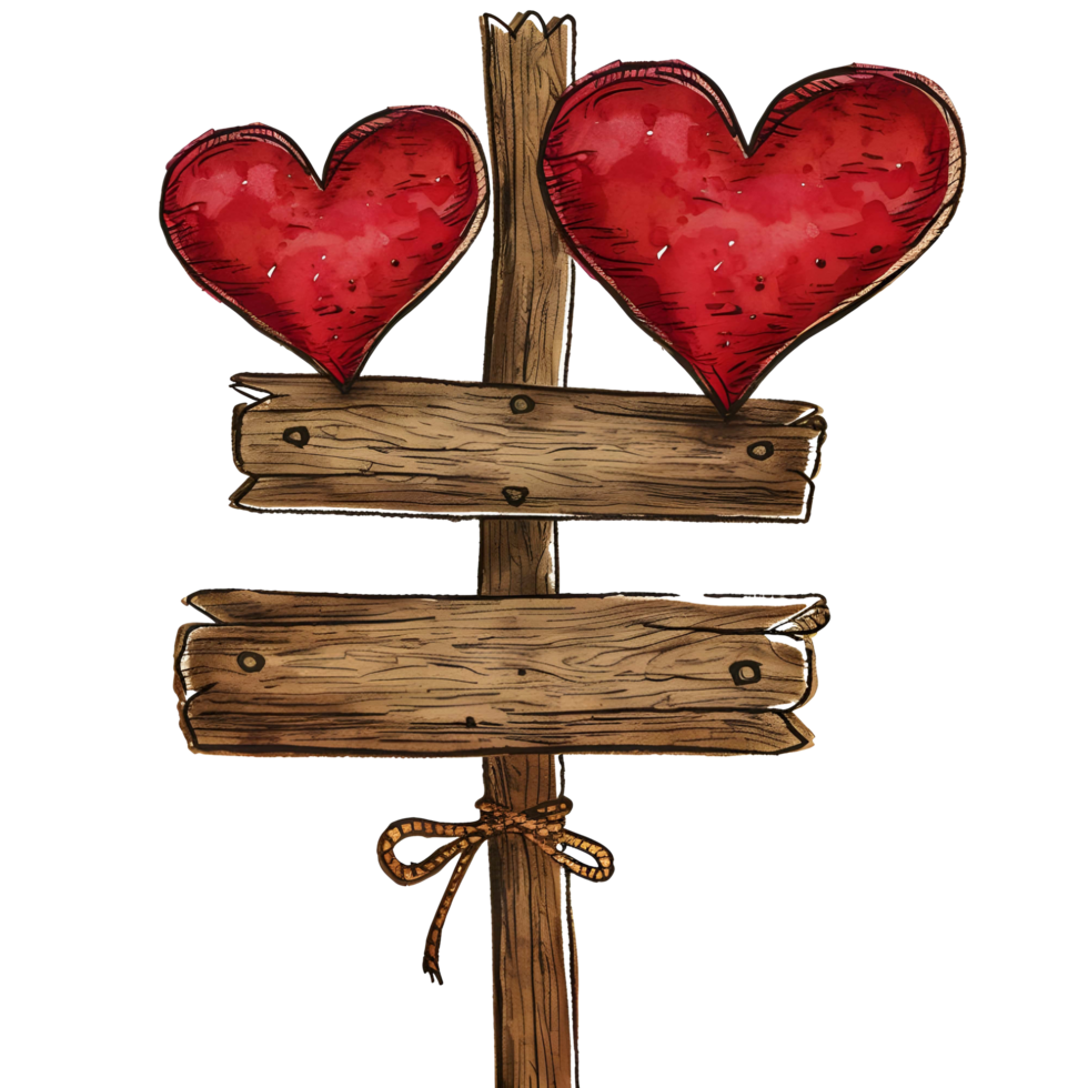 AI generated Love heart wooden sign boards mockup sticker style transparent background - Ai Generated png