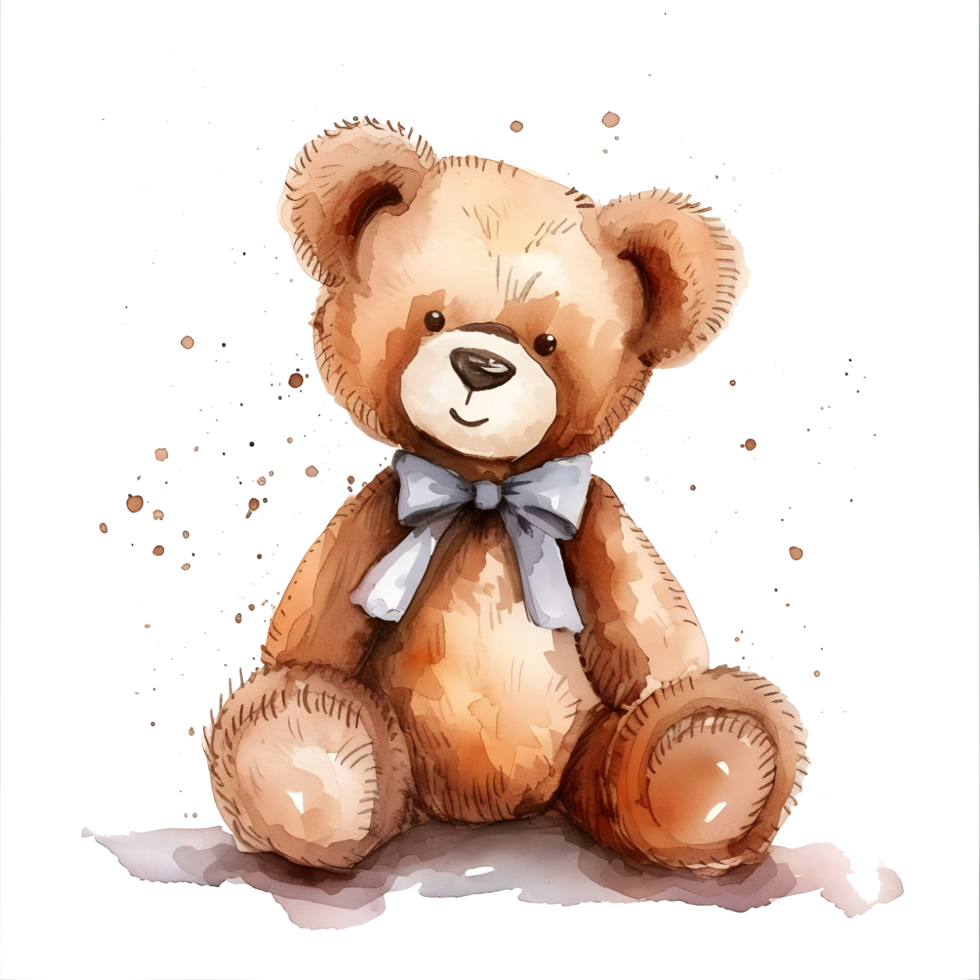 AI generated Watercolor teddy Bear sticker style on transparent background - Ai Generated png