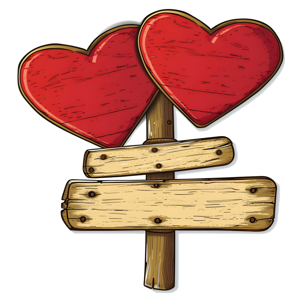 AI generated Love heart wooden sign boards mockup sticker style transparent background - Ai Generated png