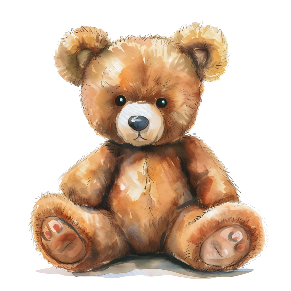 AI generated Watercolor teddy Bear sticker style on transparent background - Ai Generated png
