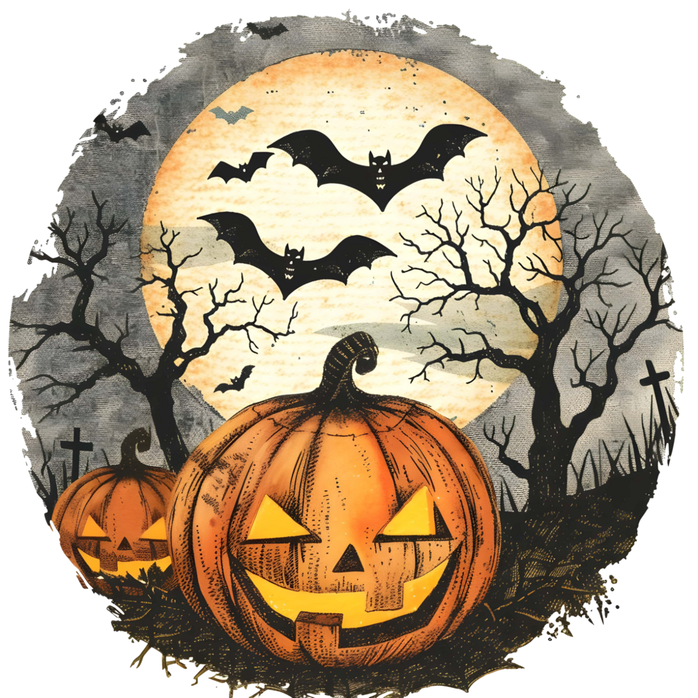 AI generated Creepy Halloween sticker style on transparent background - Ai Generated png
