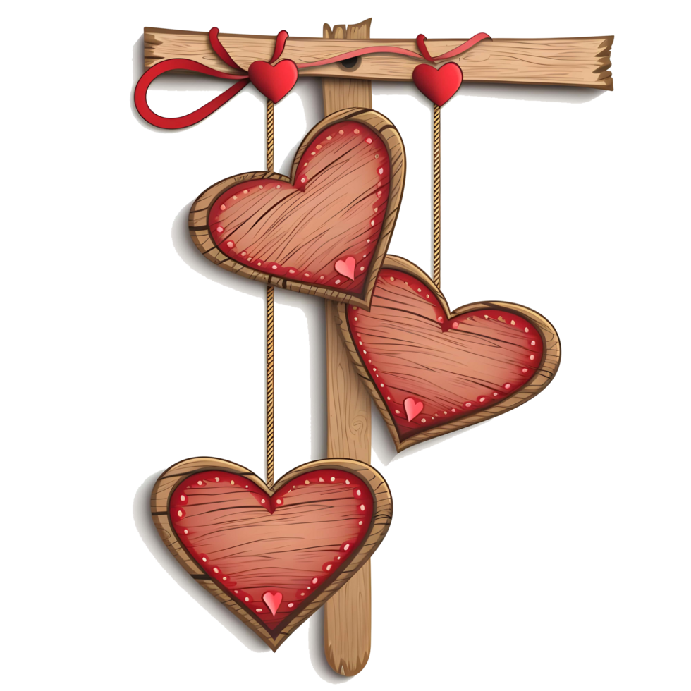 AI generated Love heart wooden sign boards mockup sticker style transparent background - Ai Generated png