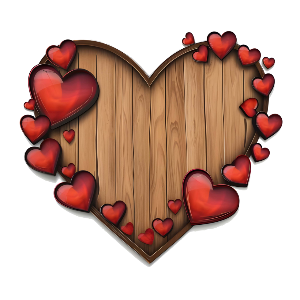 AI generated Love heart wooden sign boards mockup sticker style transparent background - Ai Generated png