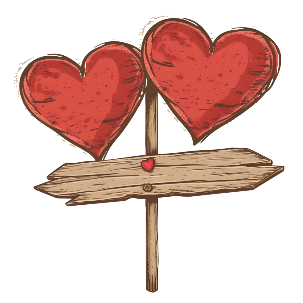 AI generated Love heart wooden sign boards mockup sticker style transparent background - Ai Generated png