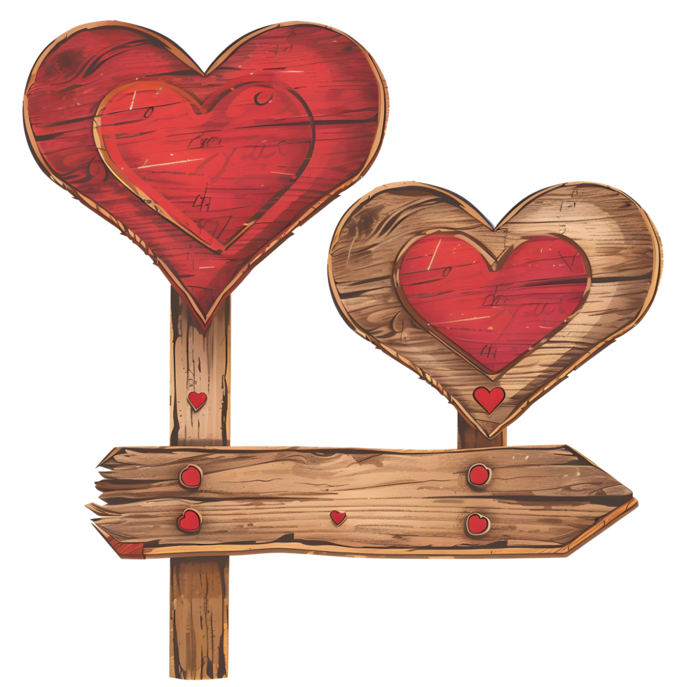 AI generated Love heart wooden sign boards mockup sticker style transparent background - Ai Generated png