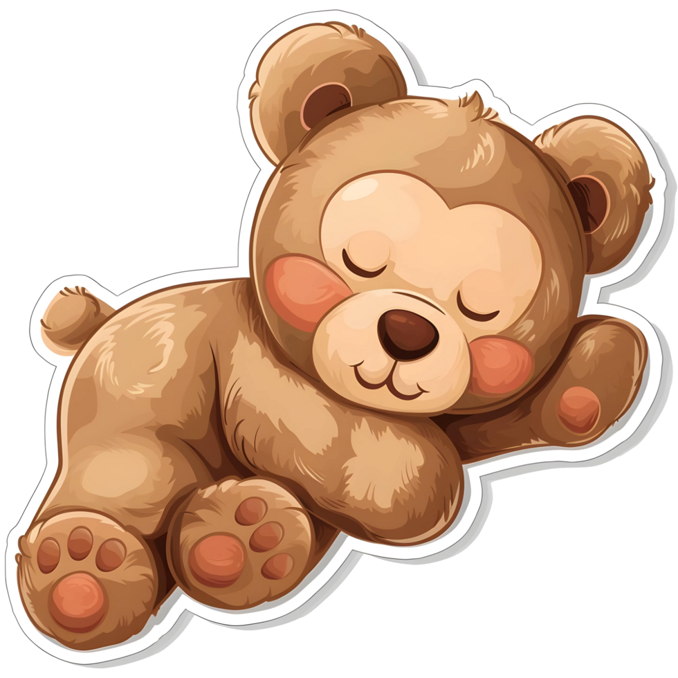 AI generated Sleeping teddy bear sticker style transparent background - Ai Generated png