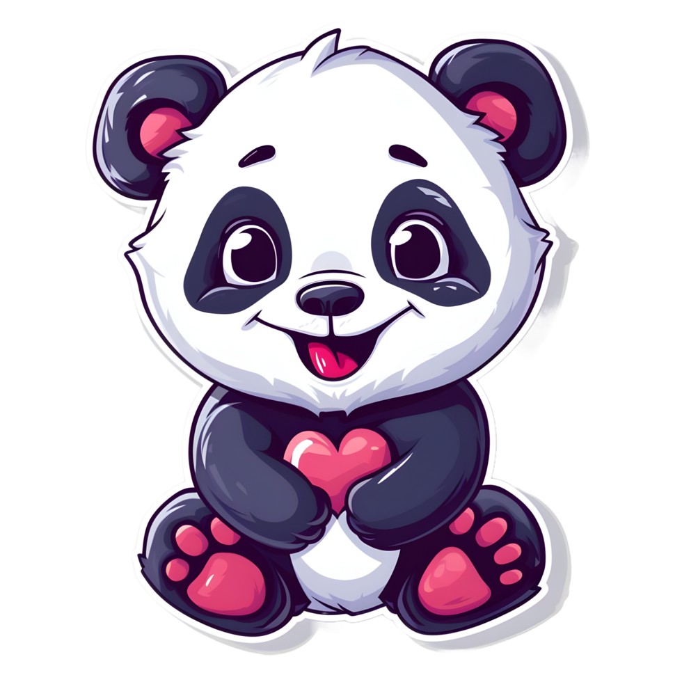 AI generated Cute panda with hearts sticker style on transparent background - Ai generated png