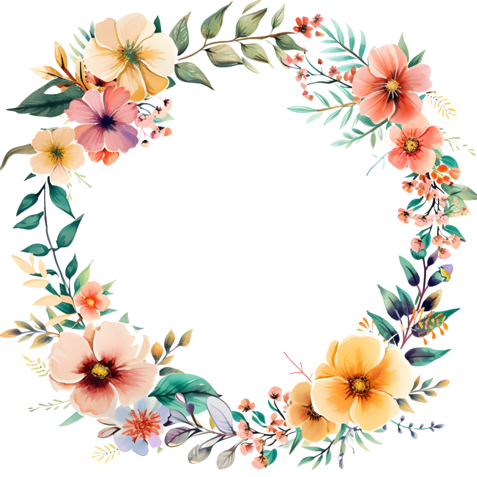 AI generated Boho round floral frame sticker style on transparent background - Ai generated png