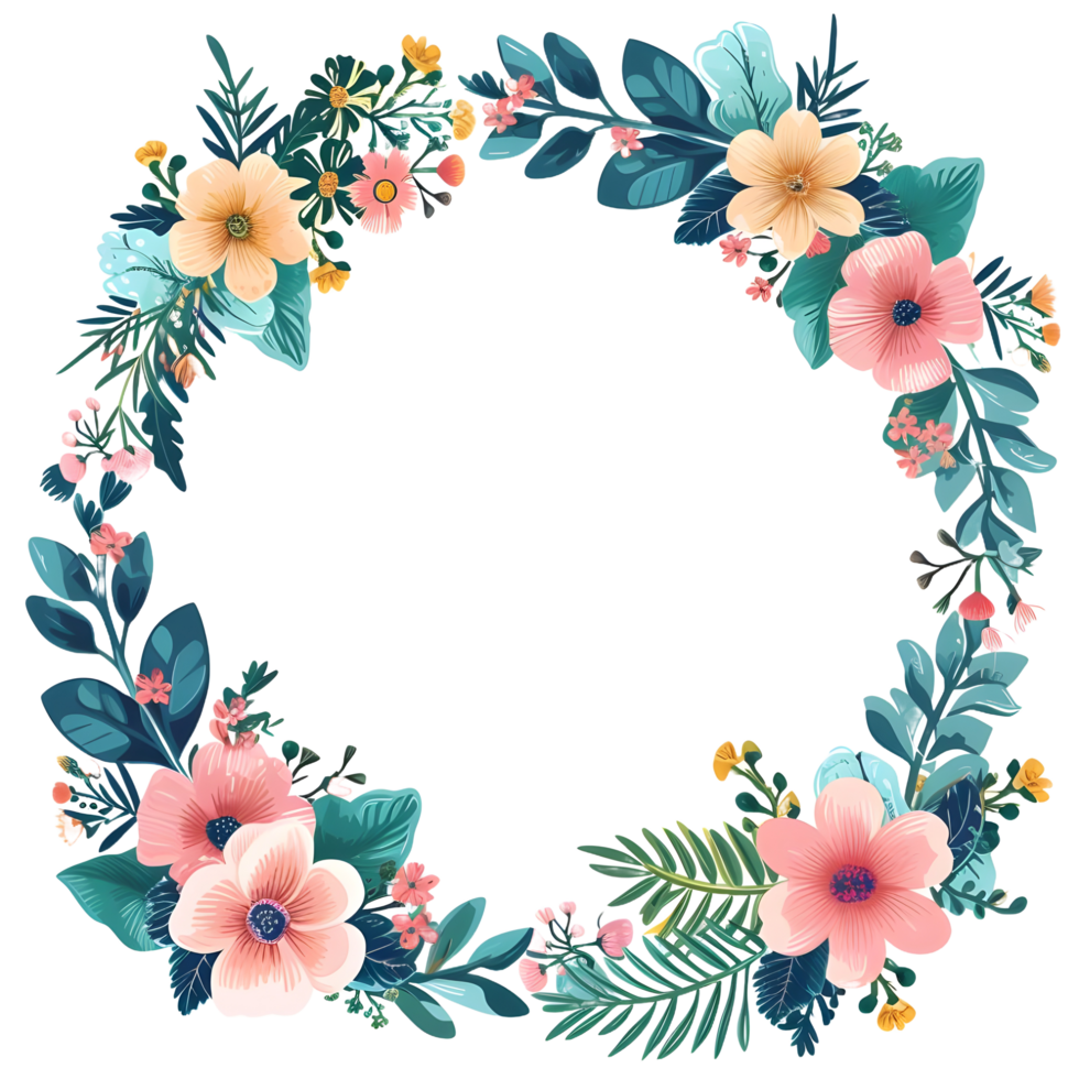 AI generated Boho round floral frame sticker style on transparent background - Ai generated png
