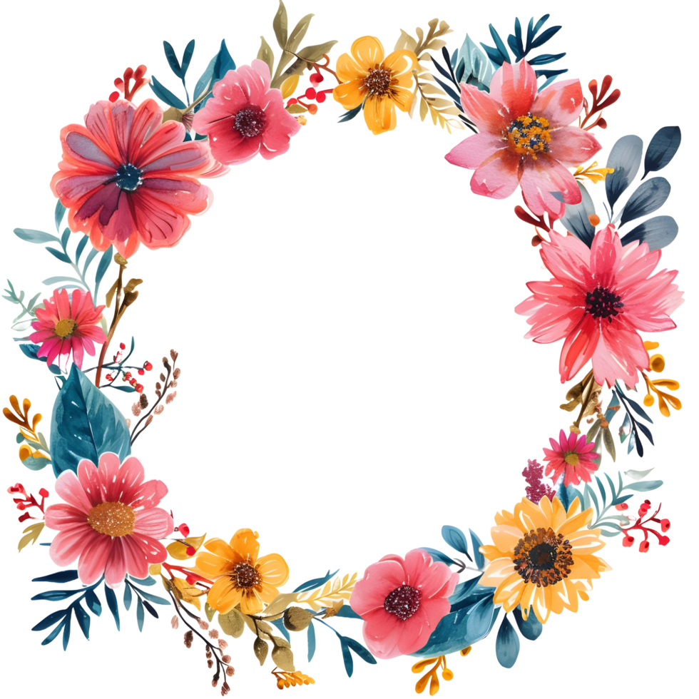 AI generated Boho round floral frame sticker style on transparent background - Ai generated png