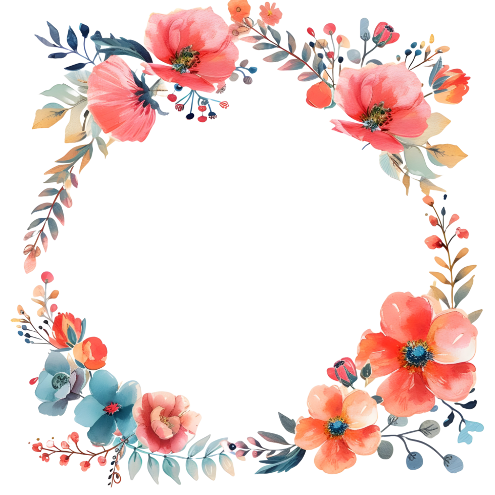 AI generated Boho round floral frame sticker style on transparent background - Ai generated png