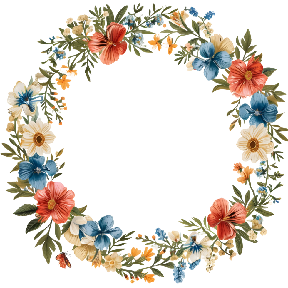 AI generated Boho round floral frame sticker style on transparent background - Ai generated png