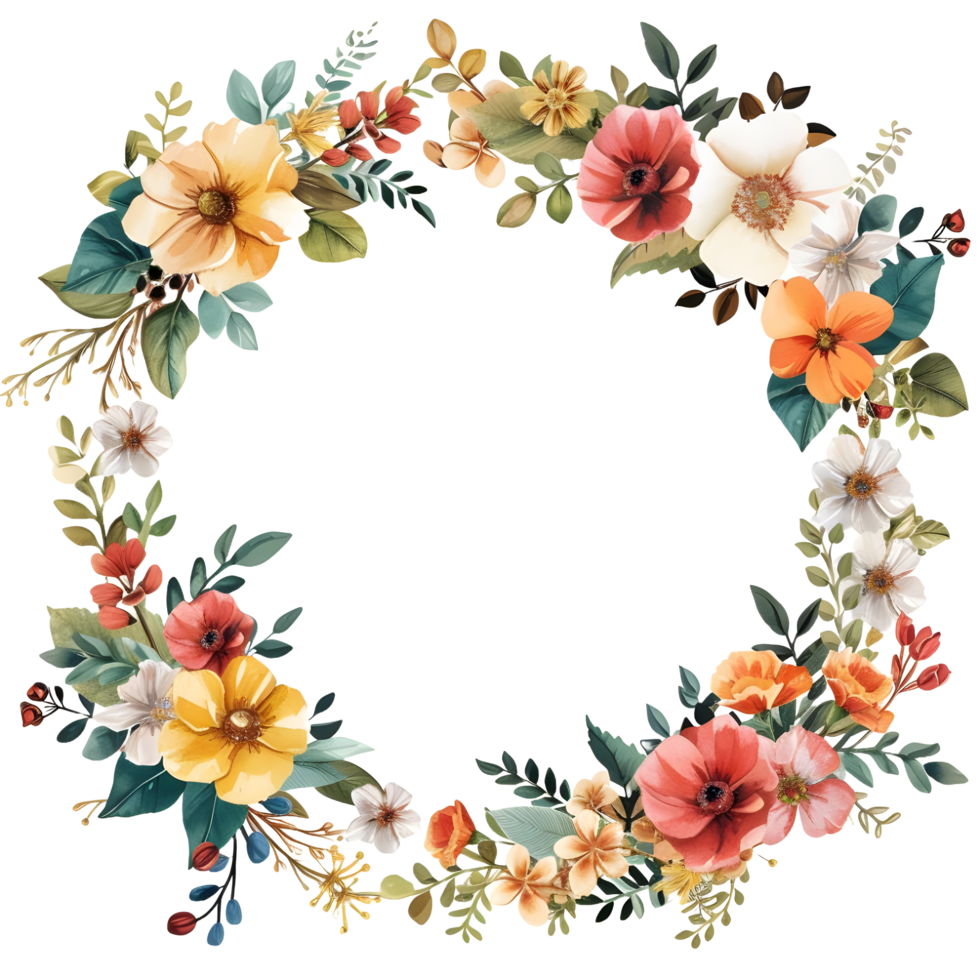 AI generated Boho round floral frame sticker style on transparent background - Ai generated png