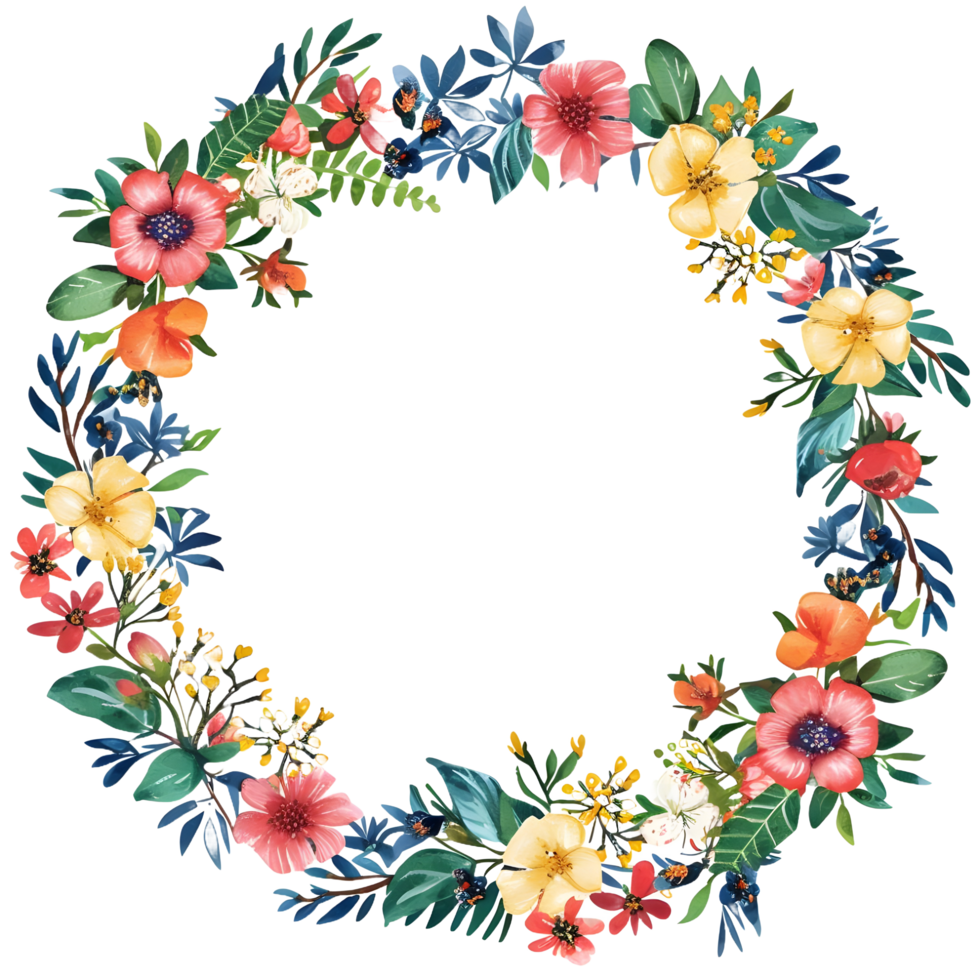 AI generated Boho round floral frame sticker style on transparent background - Ai generated png