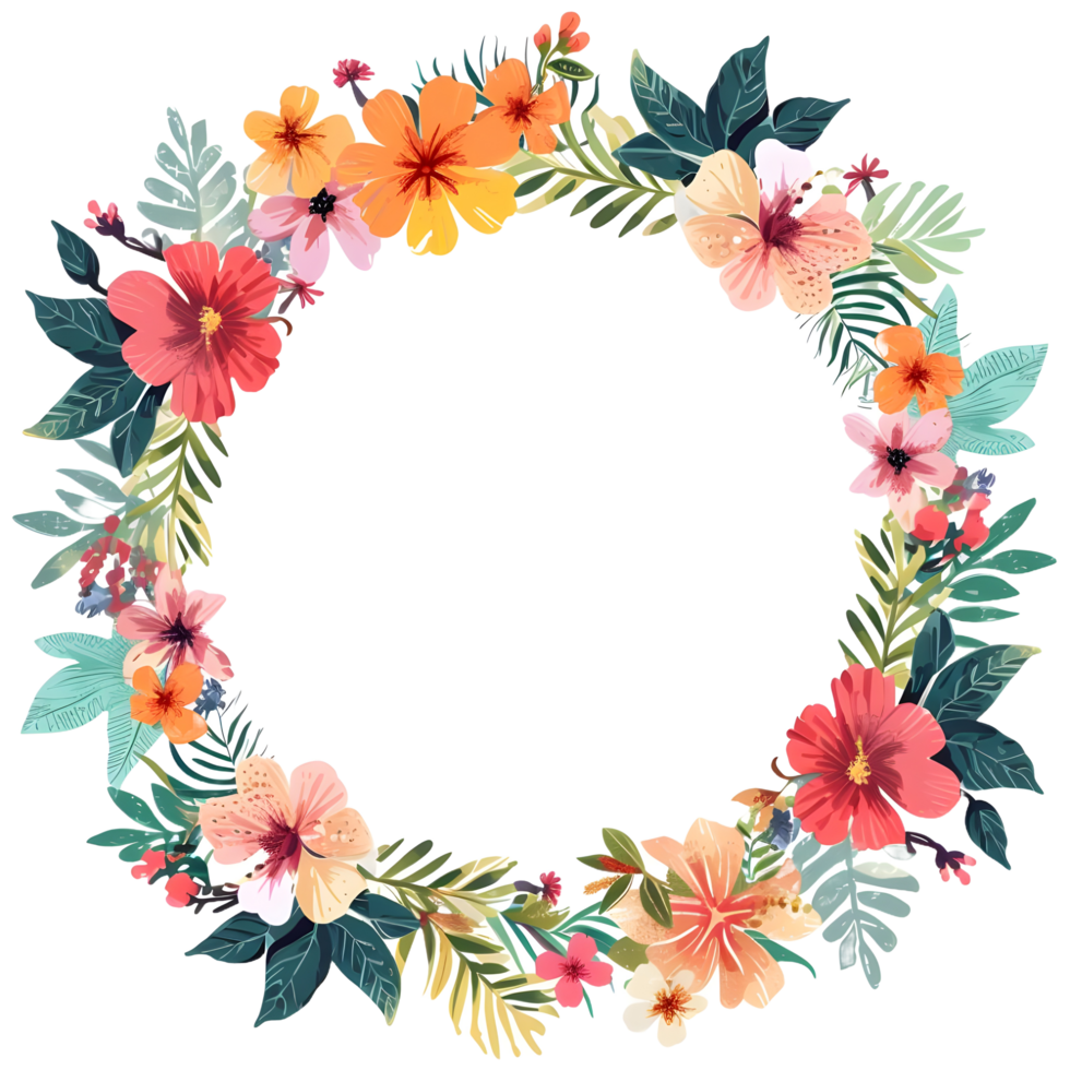 AI generated Boho round floral frame sticker style on transparent background - Ai generated png