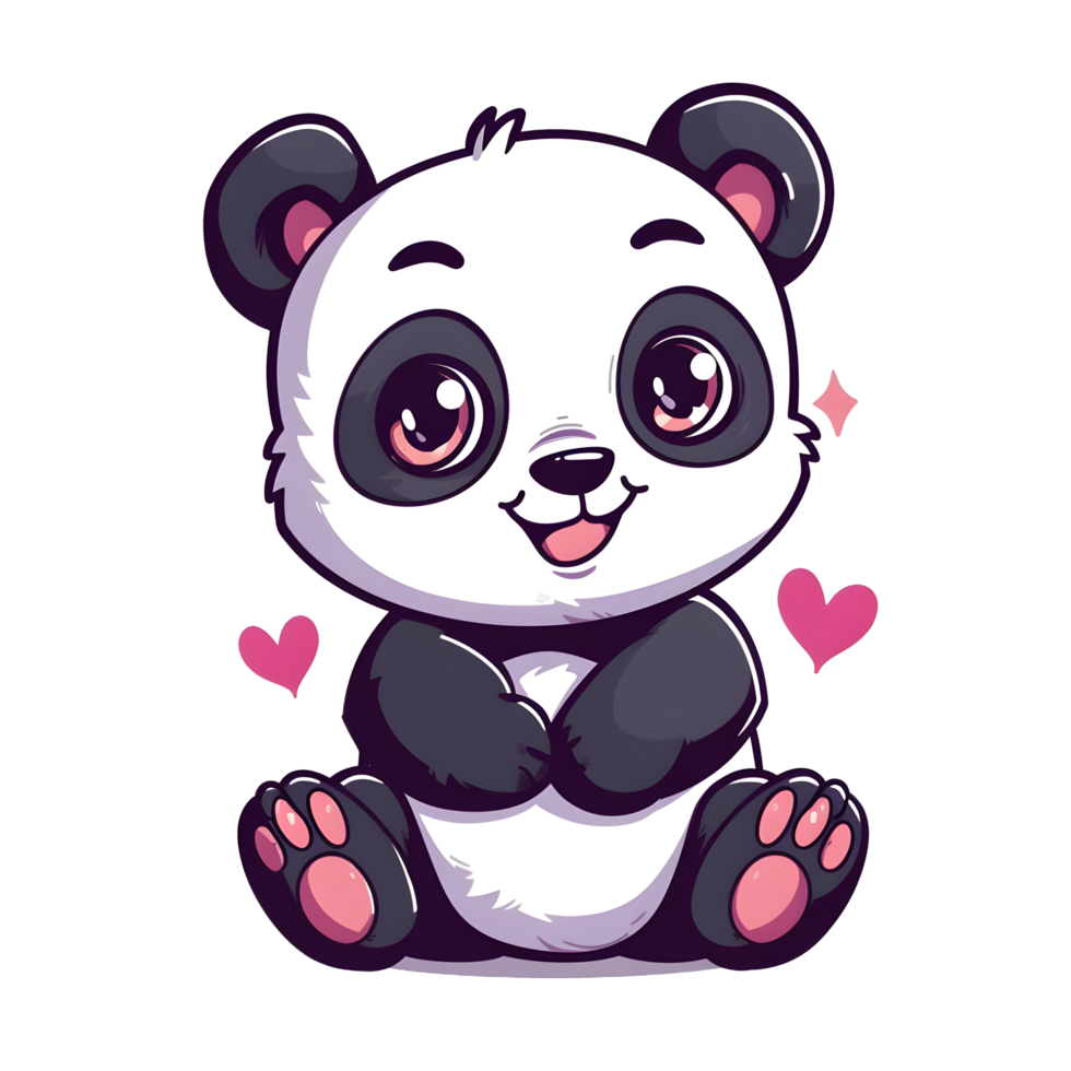 AI generated Cute panda with hearts sticker style on transparent background - Ai generated png
