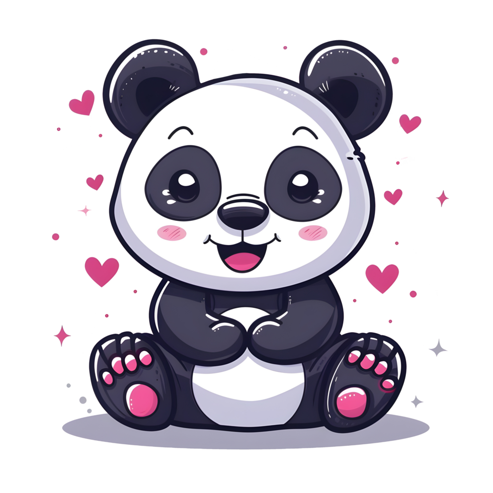 AI generated Cute panda with hearts sticker style on transparent background - Ai generated png