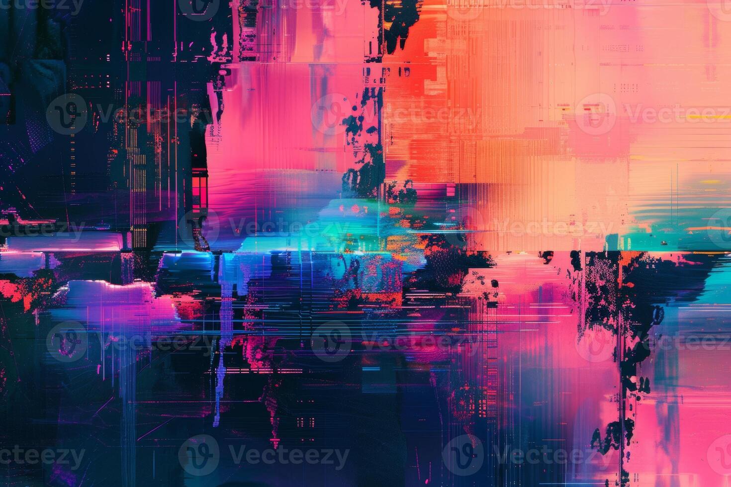 AI generated Abstract Digital Landscape with Neon Pink and Blue photo