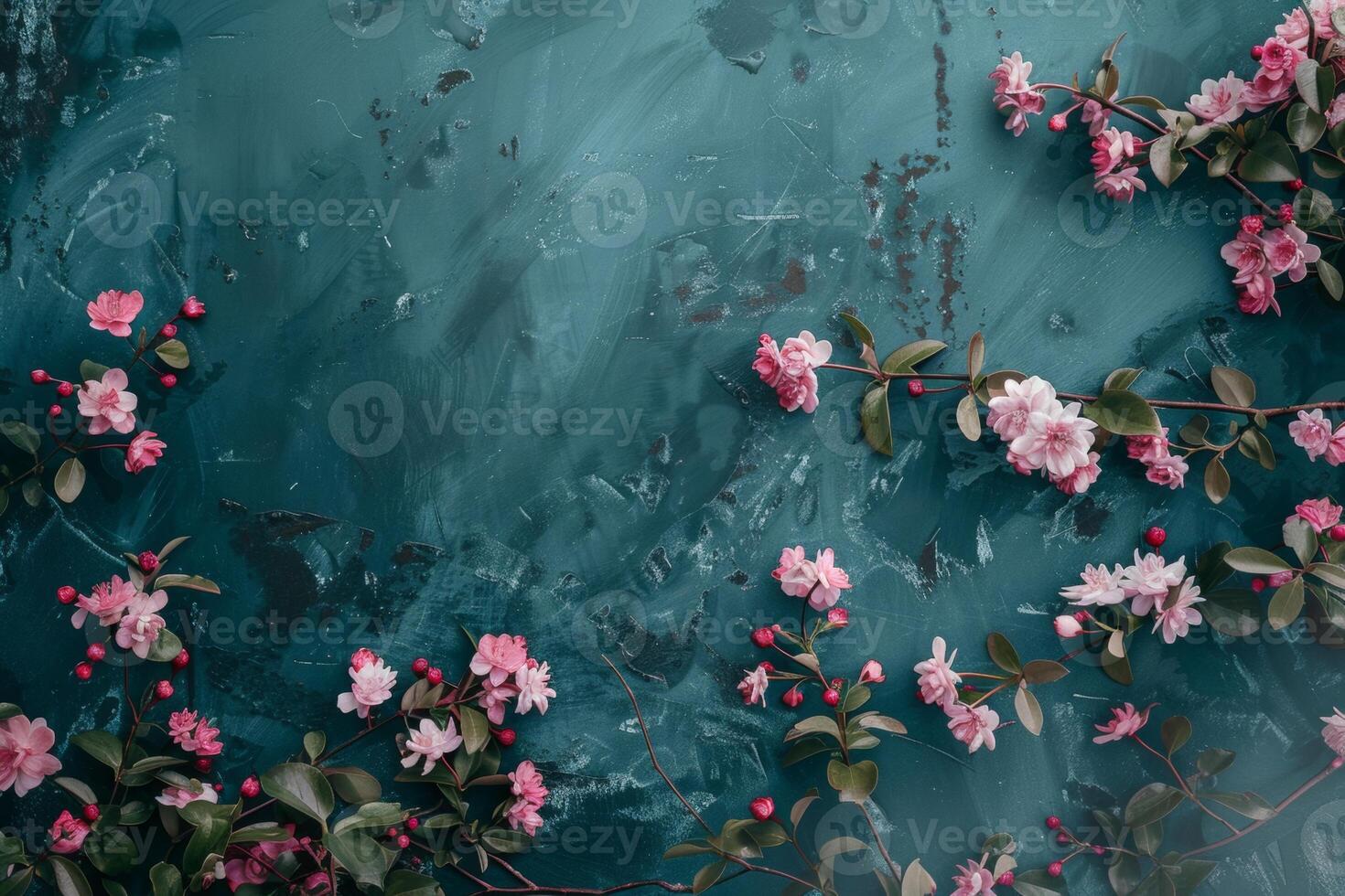 AI generated Spring Flowers on Textured Teal Background photo