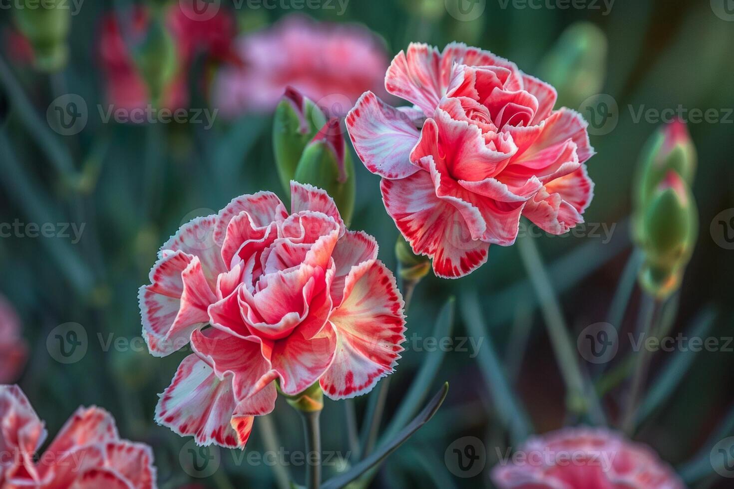 AI generated Variegated Red and White Carnations photo