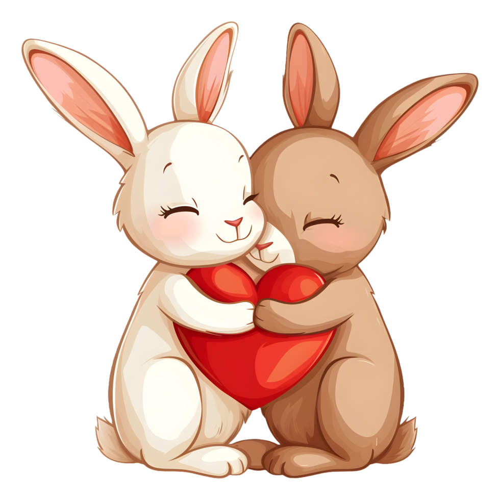 AI generated Animals hug love heart shape cartoon sticker style on transparent Background - Ai generated png