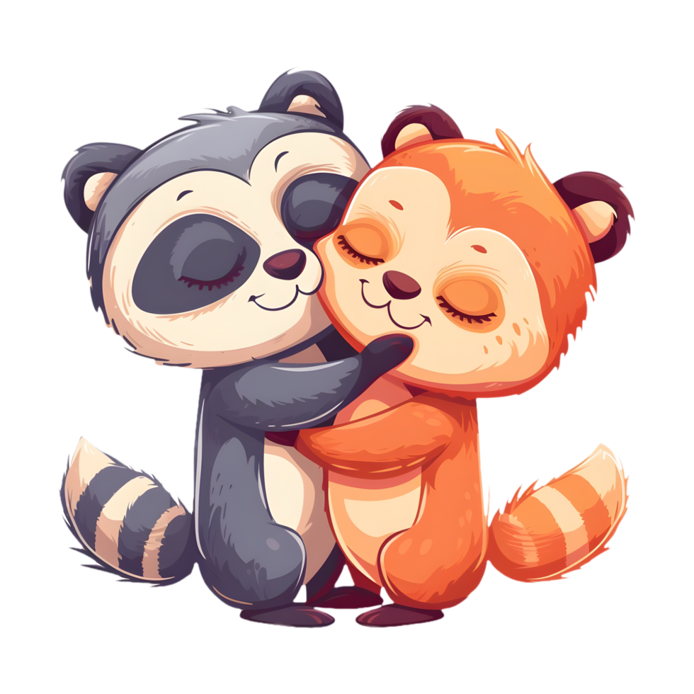 AI generated Animals hug love heart shape cartoon sticker style on transparent Background - Ai generated png